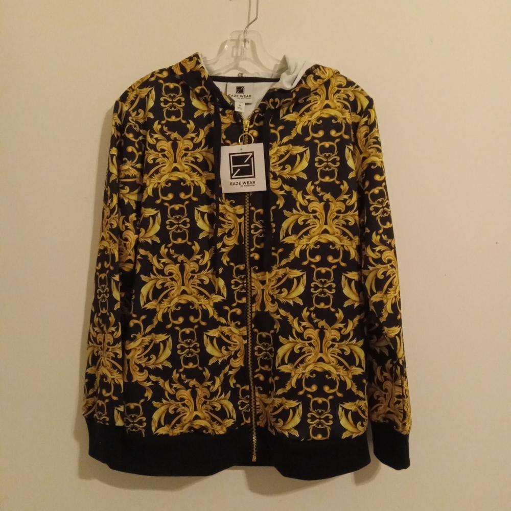 NWT Eaze Wear by Anttony Status QVC Print Zip-Up Hoodie Top Jacket - Picture 2 of 3